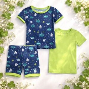 NWT Max & Olivia Baby Boys 3 piece Green Blue Printed Pajamas Short Set- 18M